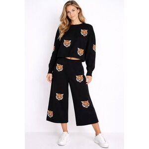 Dressed in LaLa Fierce Female Knit Tiger Playsuit Pants & Sweater Set Sz XL